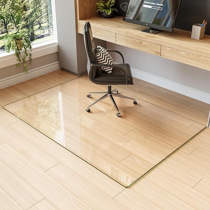 Koonmi Tempered Glass Chair Mat for Hardwood Floors & Carpets, 40" x 60“ Transparent Heavy Duty Office Floor Protector with Noise-Free Gliding Shatterproof for Home Office Desk