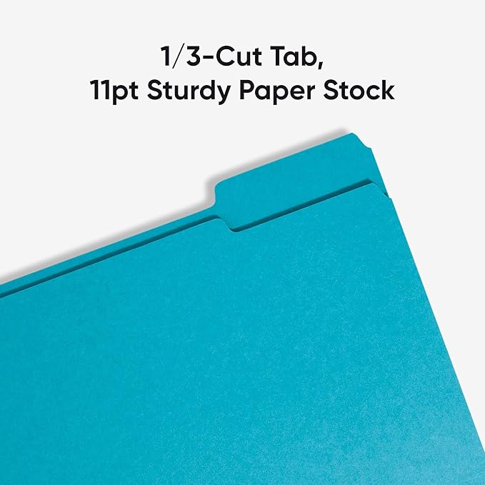Smead Standard File Folders, 100 Count, Teal, 1/3-Cut Tabs, Letter Size (13143)