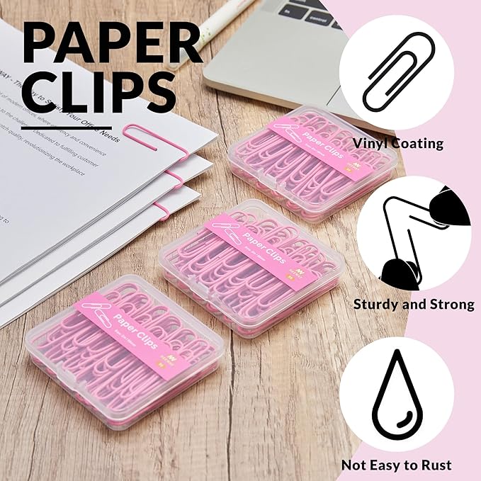 NEEWAY Colorful Large Paper Clips, 2 Inch Jumbo Paper Clips, 150 Count, 3 Pack of 50 (Rose Pink)