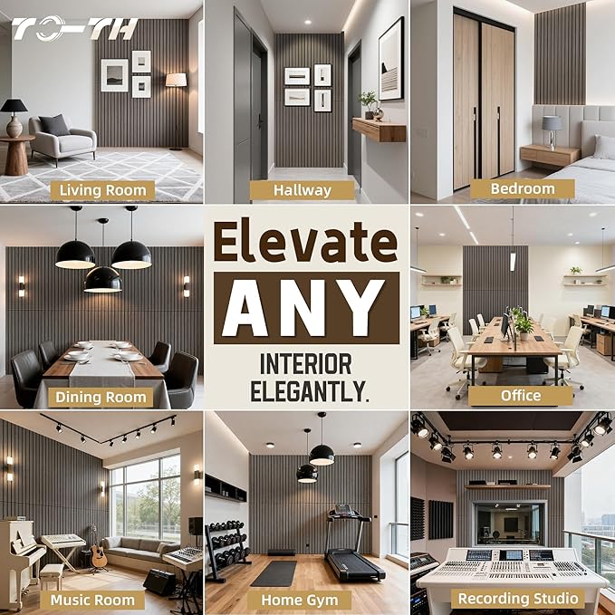 TO-TH Wood-Look Acoustic Wall Panels, 10 Pack 47.2” x 23.6” Sound Panels, Decorative Wood Panels for Wall Sound Dampening Panels for Home, Office, Basement, Walnut with Mitered Edges