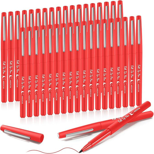 Fuyoooo 36 Pcs Felt Tip Pens 0.7mm Medium Point Colored Felt Tip Pens for Journaling Planner Writing Note-taking Art Office and School Supplies(Red)