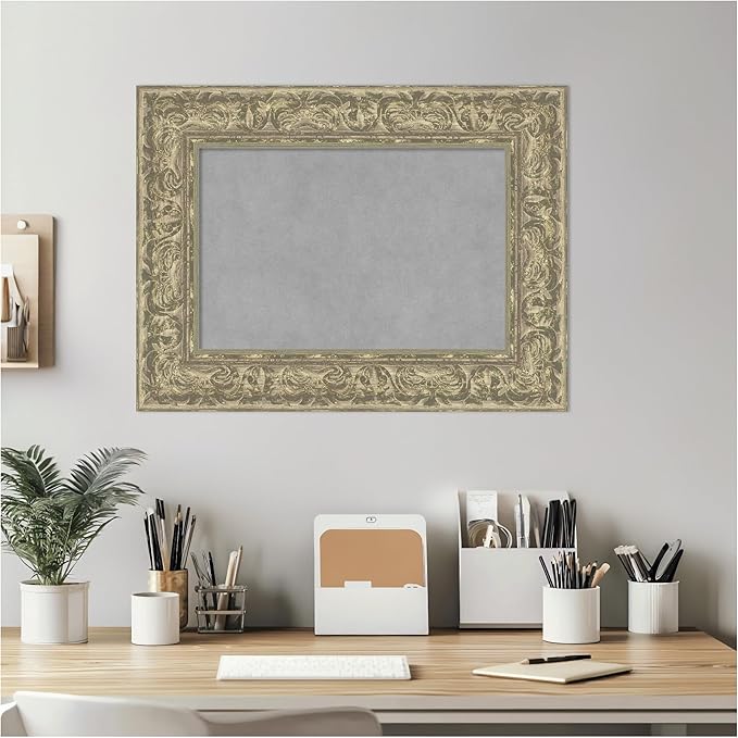 Amanti Art Silver Framed Magnetic Board 19x25 Small Vision Board for use with Magnets, 100% Metal Sheet to Display Items as Office Decor or for Home Organization in mudroom, Kitchen or Kids Room