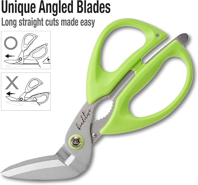 Beaditive Heavy Duty Multipurpose Angled Craft Scissors 7" - Japanese Stainless Steel, Serrated Blade - Craft Shears for Cardboard, Plastic, Leather, Fabrics, and Packaging