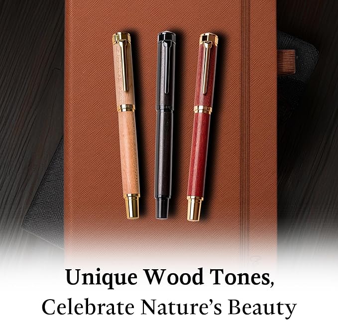 Ellington Pens Luxury Wood Fountain Pen Set –Medium Nib - Includes 6 Ink Cartridges, Wooden Pen Gift Box, Ink Converter - Wood Pen For Writing, Calligraphy, Journaling, Drawing (Rosewood Radiance)
