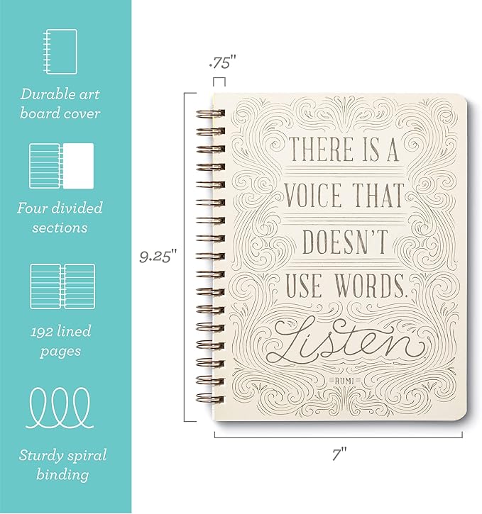 Compendium Spiral Notebook - There is a voice that doesn't use words. Listen. — A Designer Spiral Notebook with 192 Lined Pages, College Ruled, 7.0”W x 9.25”H