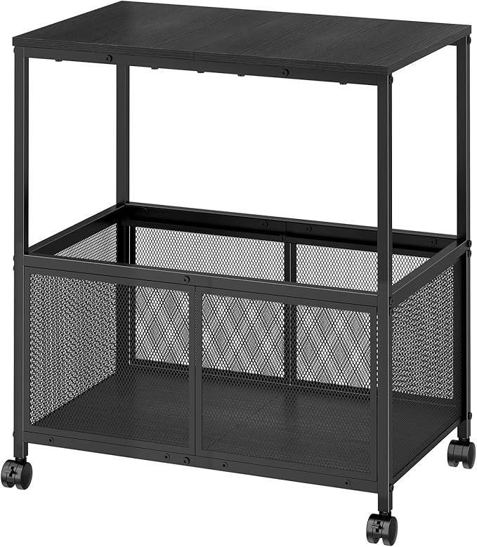 Sbanmao Rolling File Cart, Mobile Hanging File Cabinet with Wheels, Filing Cabinet Organizer Printer Stand File Organizer File Cabinet for Home Office, Black (120~150 Letter-Size Files)