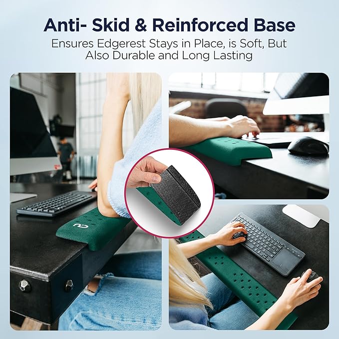 EdgeRest PostureUp L-Shaped Desk Long Wrist Rest Elbow, Forearm & Wrist Comfort Support for Table or Desk Edge, Non-Slip, Memory Foam Padding, Ergonomic Design for Work, Universal Fit, Forest Green