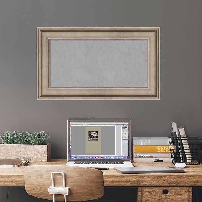 Amanti Art Silver Framed Magnetic Board 17x29 Small Vision Board for use with Magnets, 100% Metal Sheet to Display Items as Office Decor or for Home Organization in mudroom, Kitchen or Kids Room