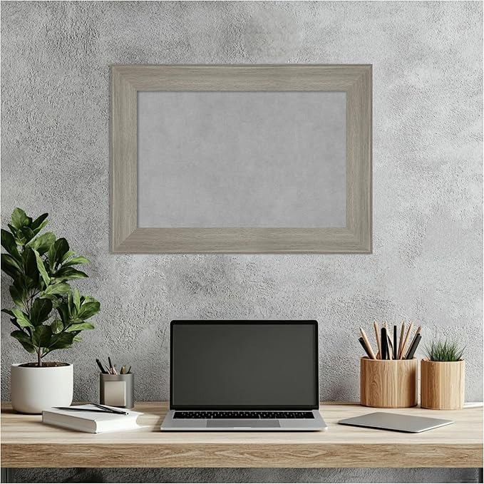 Amanti Art Grey Framed Magnetic Board 16x22 Small Vision Board for use with Magnets, 100% Metal Sheet to Display Items as Office Decor or for Home Organization in mudroom, Kitchen or Kids Room