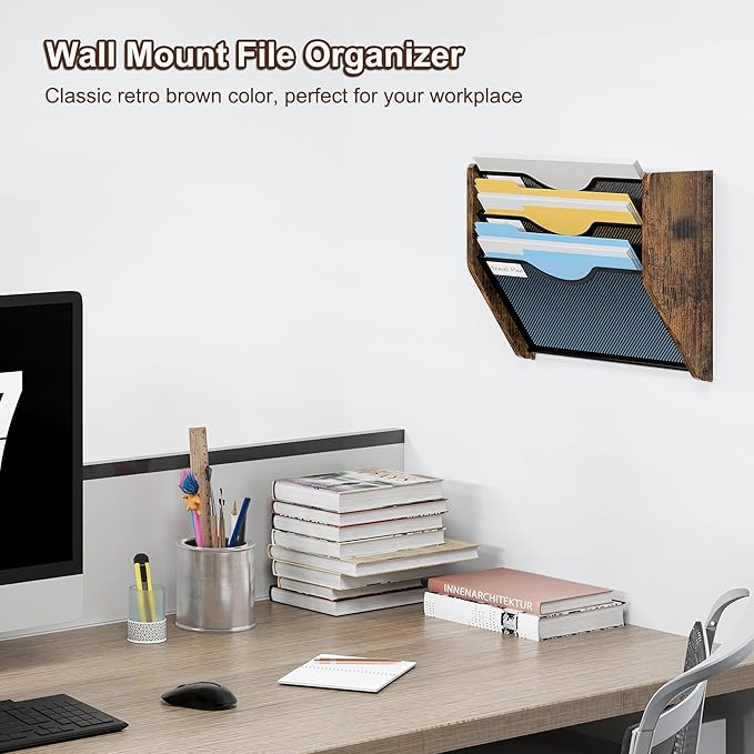 PAG-Mass Hanging Wall Files Organizer, 3 Tier Mail Organizer Wall Mounted,Hanging File Holder,Magazine Rack for Documents,Magazine,Literature,File,Mails,Envelopes