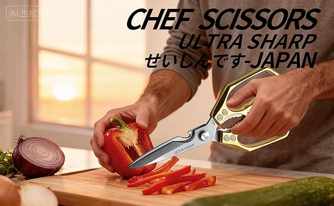Kitchen Scissors Gold - Stainless Steel Shear, Sharp Meat Cutting Scissors Dishwasher Safe, Poultry Shears Heavy Duty, Japanese Cooking Scissor for Food, Christmas Gifts for Men Women