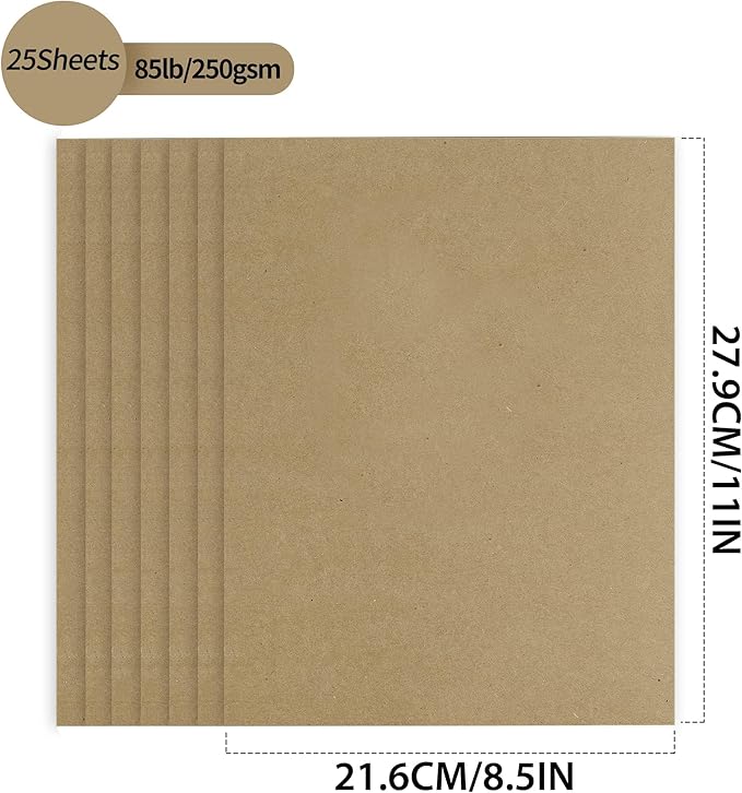 Brown Kraft Cardstock - 8.5'' x 11'' 85lb Cover Card Stock Heavyweight Paper Perfect for Scrapbooks/Art/Crafts/Christmas/New Year Cards 25 Sheets 250GSM UAP13KP