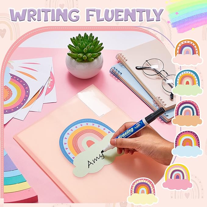 Henoyso 108 Pcs Rainbow Name Tags for Classroom Desks Colorful Boho Plates Students Name Labels Adhesive Desk Plate Board Decoration for Classroom Teacher Back to School Party Decor