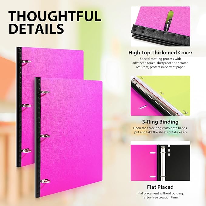 MAKHISTORY Telescoping 3 Ring Binder-4PCS, Flexible Binder with Elastic Rubble Spine+3 Round Rings, Flat Writing Binder, 4 Bright Colors