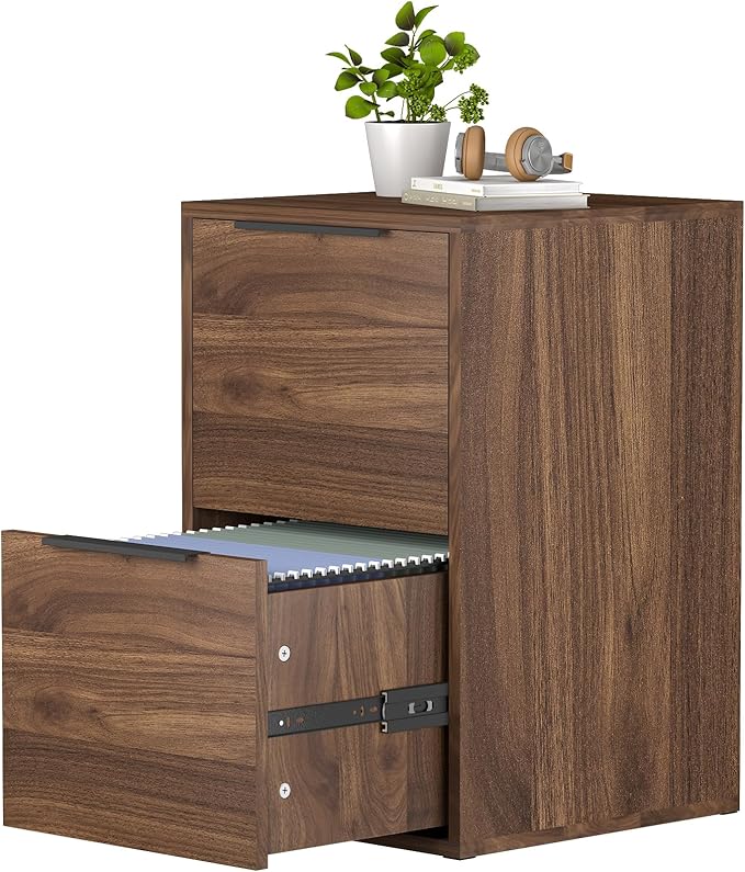 FATIGOS 2 Drawer File Cabinets, Wood File Cabinet with Hanging Bar for Letter Size, Under Desk Drawer, Small File Cabinets for Home Office, Dark Walnut