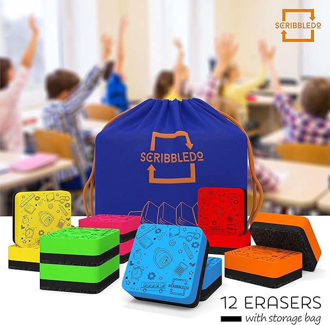 12 Pack Dry Erase Erasers Assorted Colors Magnetic Whiteboard Erasers for Kids and Students - Smudge Free Small Dry Erase for Classroom Home, School and Office