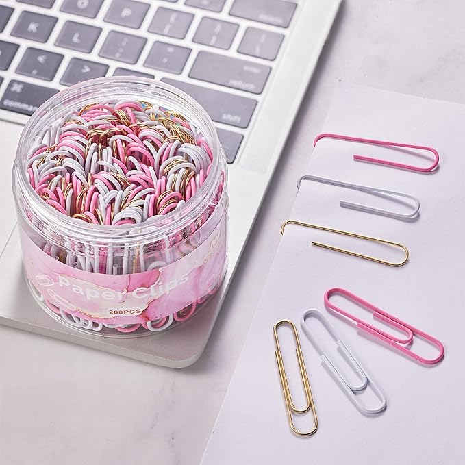 NEEWAY 200pcs Large Pink Paper Clips, 2 Inch Jumbo Paper Clip, Ceative Colored Paperclips for Paperwork Office School and Personal Use