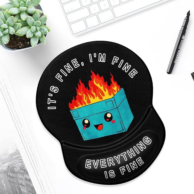 ITNRSIIET Ergonomic Mouse Pad with Gel Wrist Support Small Wrist Rest Smooth Surface Non-Slip PU Base Comfortable Office Supplies Pain Relief, 8.7 x 7.2 inches, Cute Dumpster