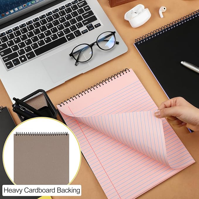 Resurhang 6 Pcs Legal Pad Top Spiral Bound Notebook 70 Sheets Double Sided College Ruled Paper Notepad Memo Steno Pad with Stiff Cover for Business College(8.5 x 11 Inches,No Holes,Morandi Color)