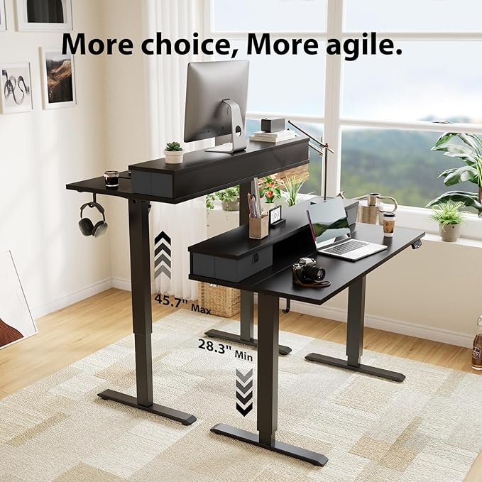 Agilestic 63 x 24 Inches Electric Standing Desk with 2 Storage Drawers, Stand Up Desk Adjustable Height, Sit and Stand Computer Table with Splice Board, Black