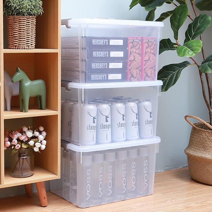 Citylife 6 Packs 32 QT Plastic Storage Bins with Lids Large Stackable Storage Containers for Organizing Clear Storage Box for Garage, Closet, Kitchen