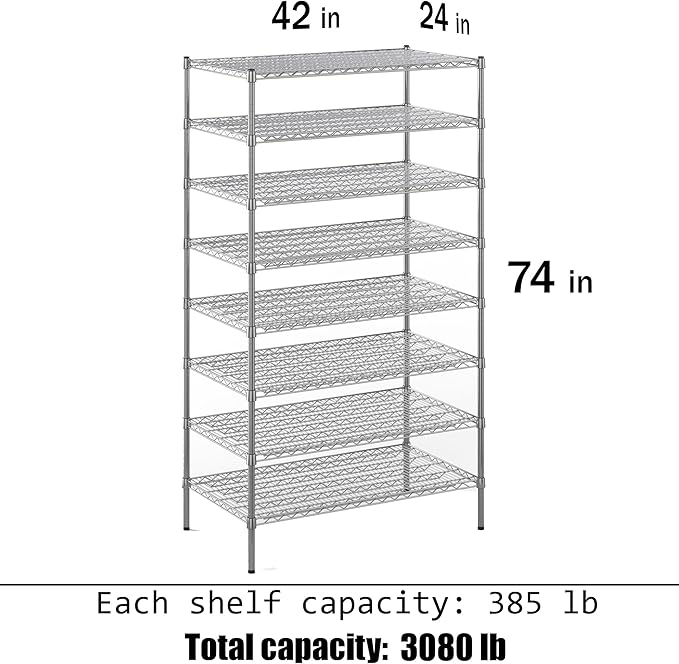 Regal Altair 24" Deep x 42" Wide x 74" Height Wire Shelving Kit | 8-Tier | NSF Commercial Storage Rack Unit