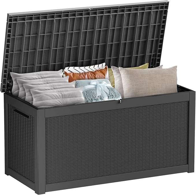 Yardgrace Extra-Large 320 Gallon Outdoor Storage Bin - Waterproof Resin Deck Box for Pool, Patio & Garden, Lockable Outdoor Deck Box for Cushions & Tools, UV-Resistant, Jet Black