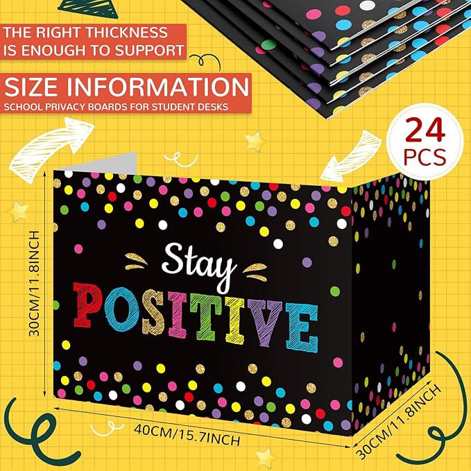 Honoson 24 Pcs Bulk Inspirational Privacy Folders for Students Cardboard Test Privacy Boards Motivational Words Desk Dividers Shield for Classroom School Study Supplies, 6 Styles(Polka Dots)