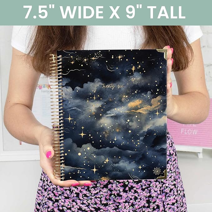 bloom daily planners 2026 Hardcover Calendar Year Goal & Vision Planner (January to December) - Monthly & Weekly Agenda Organizer - 7.5" x 9" - Midnight Sky