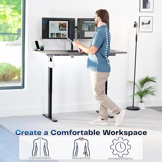 VIVO Electric 60 x 30 in Standing Desk, Memory Height Adjustment, 1B Series, Holds 220 lbs, Dark Gray Top Black Frame, DESK-KIT-1B6G-30