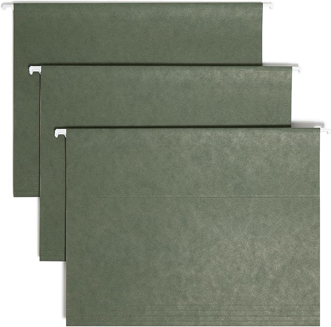 Smead Hanging File Folder, 1/5-Cut Adjustable Tab, Letter Size, Standard Green, Hanging Folders for Filing Cabinets, File Organizer Folder, 25 Count