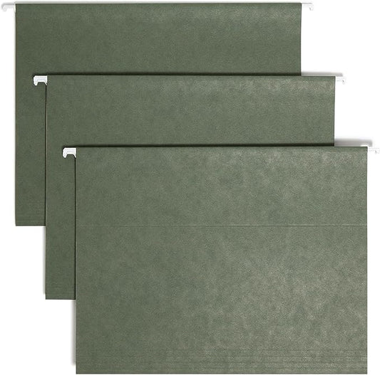 Smead Hanging File Folder, 1/5-Cut Adjustable Tab, Letter Size, Standard Green, Hanging Folders for Filing Cabinets, File Organizer Folder, 25 Count