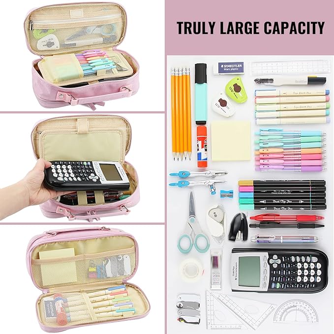 JOINPRO Pencil Case, Large Capacity Pencil Case Organizer; Double Zipper Storage Bag; Big Pencil Pouch for College School Office Teen Girl Boy Men Women Adult