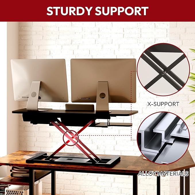 SANODESK 40" Electric Standing Desk Converter， Height Adjustable Riser for Office Home,Dual Monitor and Laptop Workstation with Large Keyboard Tray, Black Color