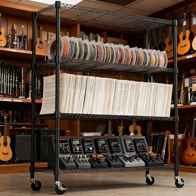 M MZG 4 Tiers Shelf 1400 lbs Steel Storage Shelving Utility Shelving Unit Steel Organizer Wire Rack for Home,Kitchen,Office,Garage Black 17.7" D x 47.2" W x 62.7" H
