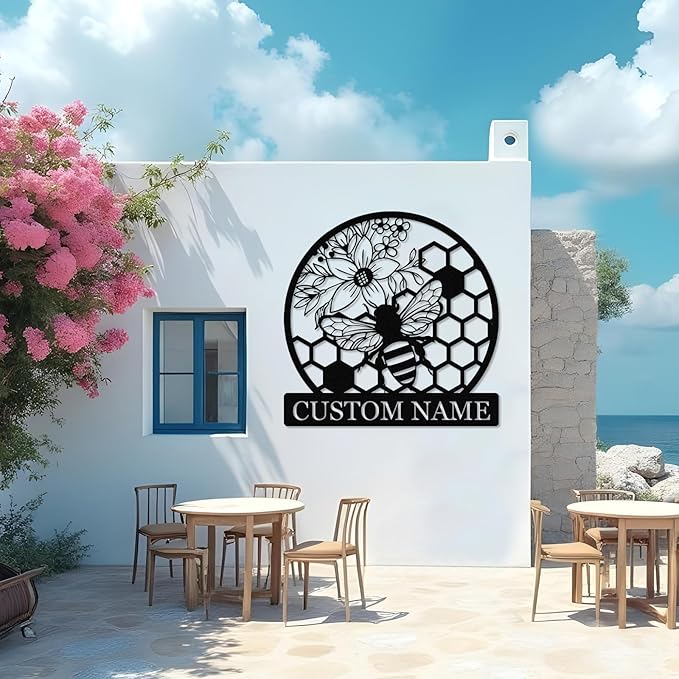 Dyoart Custom Honey Bee Metal Sign | Personalized Metal Bee Wall Art | Custom Garden Signs Outdoor Metal | Bee Hive Decor | Gift for Gardener Bee Keeper | Funny Bee Wall Decor for Home Garden Yard