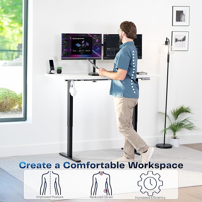 VIVO Electric 60 x 30 in Standing Desk, Memory Height Adjustment, 1B Series, Holds 220 lbs, White Top Black Frame, DESK-KIT-1B6W-30
