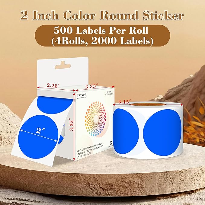 2 Inch Color Coding Round Labels (2000Pcs, 4 Rolls) - Round Colored Dot Stickers for Inventory, Pantry, Warehouse Organization - Blue Circle Dot Labels