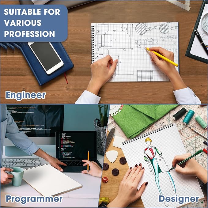 Engrowtic 2 Pack Top Spiral Graph Paper Notebooks 8.7 X11.4 Inch A4 Grid Paper Notepad 70 Sheet Memo Steno Pad for Engineering Writing Sketching Drawing School Office Supplies (Dark Blue)