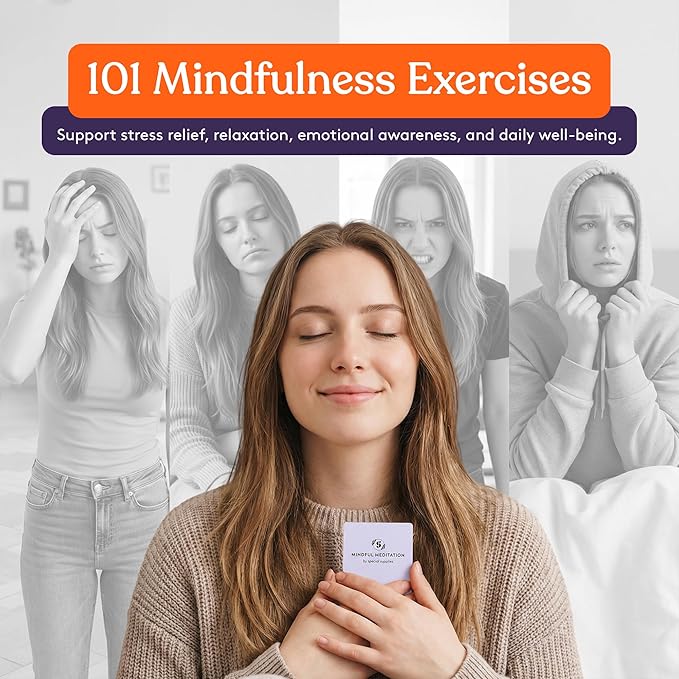 Special Supplies 101 Mindfulness & Meditation Cards Daily Self Care Kit for Stress & Anxiety Relief Relaxation Gifts for Teens and Adults Motivational Cards for Women -Positive Affirmations