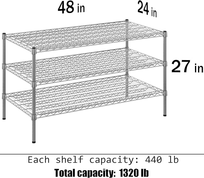 Regal Altair 24" Deep x 48" Wide x 27" Height Wire Shelving Kit | 3-Tier | NSF Commercial Storage Rack Unit