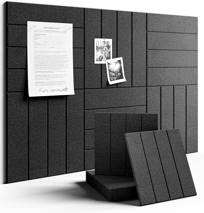 Fluxynara Felt Bulletin Board Tiles Large 36" x 24"Cork Board Alternative-6 Pack with 40 Adhesive Tabs, Thick Slat Wall Panels for Office Decor, Push Pin Board Wall Organizer Alternative-Charcoal Gray