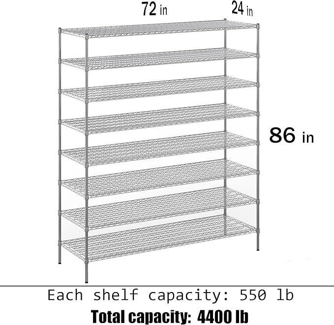 Regal Altair 24" Deep x 72" Wide x 86" Height Wire Shelving Kit | 8-Tier | NSF Commercial Storage Rack Unit