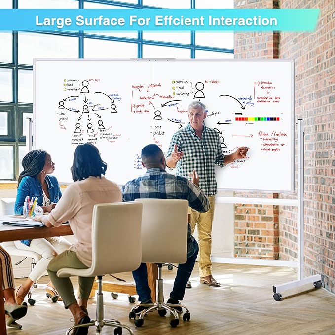 maxtek Rolling Whiteboard, 96x48 Large Double-Sided White Board Dry Erase on Wheels, Giant Magnetic White Board Standing for Office, School, Home Office, Homeschool