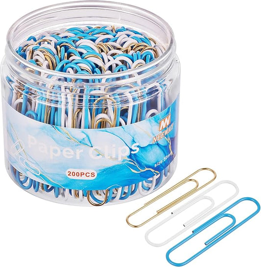 NEEWAY 200pcs Large Blue Paper Clips, 2 Inch Jumbo Paper Clip, Ceative Colored Paperclips for Paperwork Office School and Personal Use