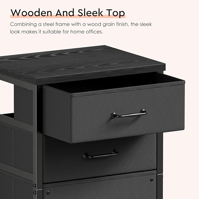 Maihail 3 Drawer Mobile File Cabinet with Wheels Fabric Vertical Filing Cabinet fits A4 or Letter Size for Home Office,Black