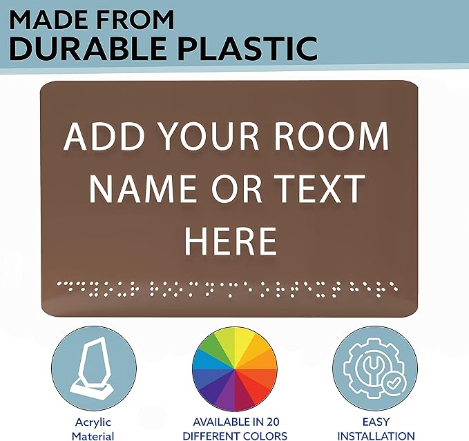 ADA CENTRAL SIGNS - 9" X6" Personalized Custom Sign - ADA Compliant Tactile Graphics Grade 2 Braille Text Acrylic Wall Signs - Add Your Room Name Text Sign for Home School Office Business Workplace