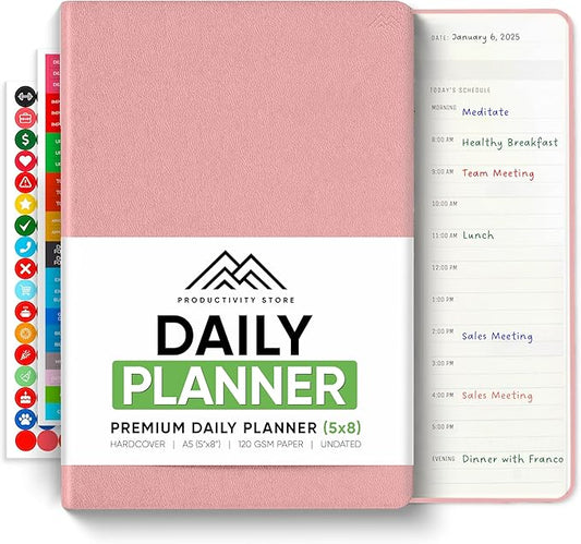 Daily Planner 2026 (5" x 8") - The Ultimate Daily Workflow Planner with Hourly Schedule & Task List to Achieve Your Goals by PRODUCTIVITY STORE (A5, Pink)