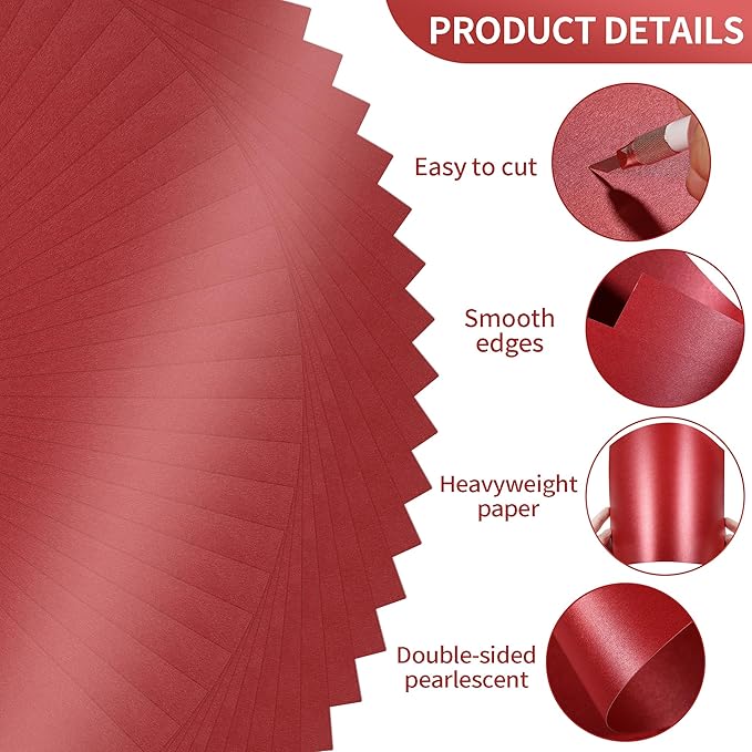 25 Sheets Red Shimmer Cardstock 8.5 x 11Inch Glitter Card Stock 92lb Heavyweight Printer Paper for Wedding Invitations, Crafts, Greeting Cards, Printing UAP18RE025