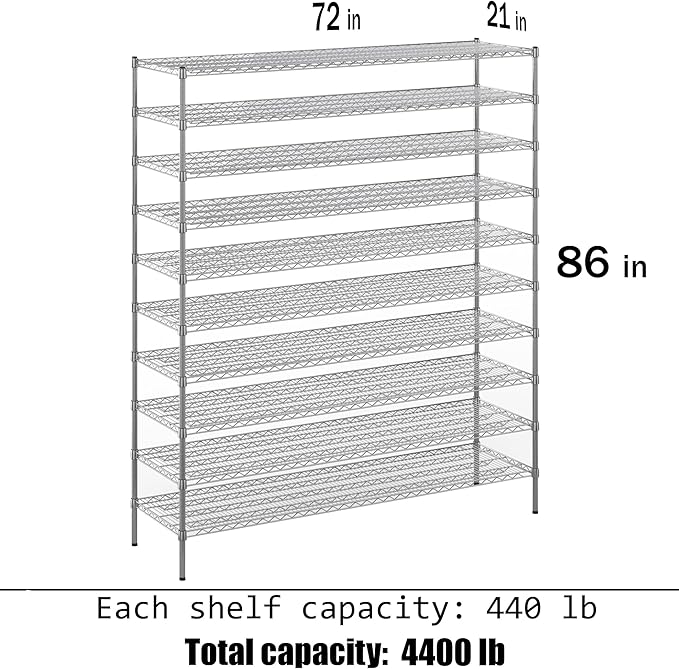 Regal Altair 21" Deep x 72" Wide x 86" Height Wire Shelving Kit | 10-Tier | NSF Commercial Storage Rack Unit